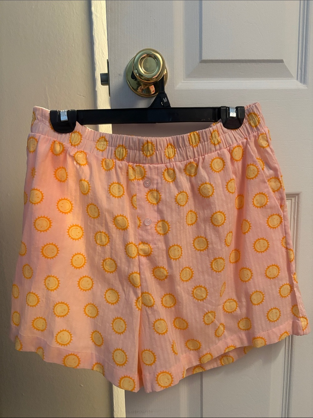 Pink Sun-Print Elastic Waist Bermuda Shorts